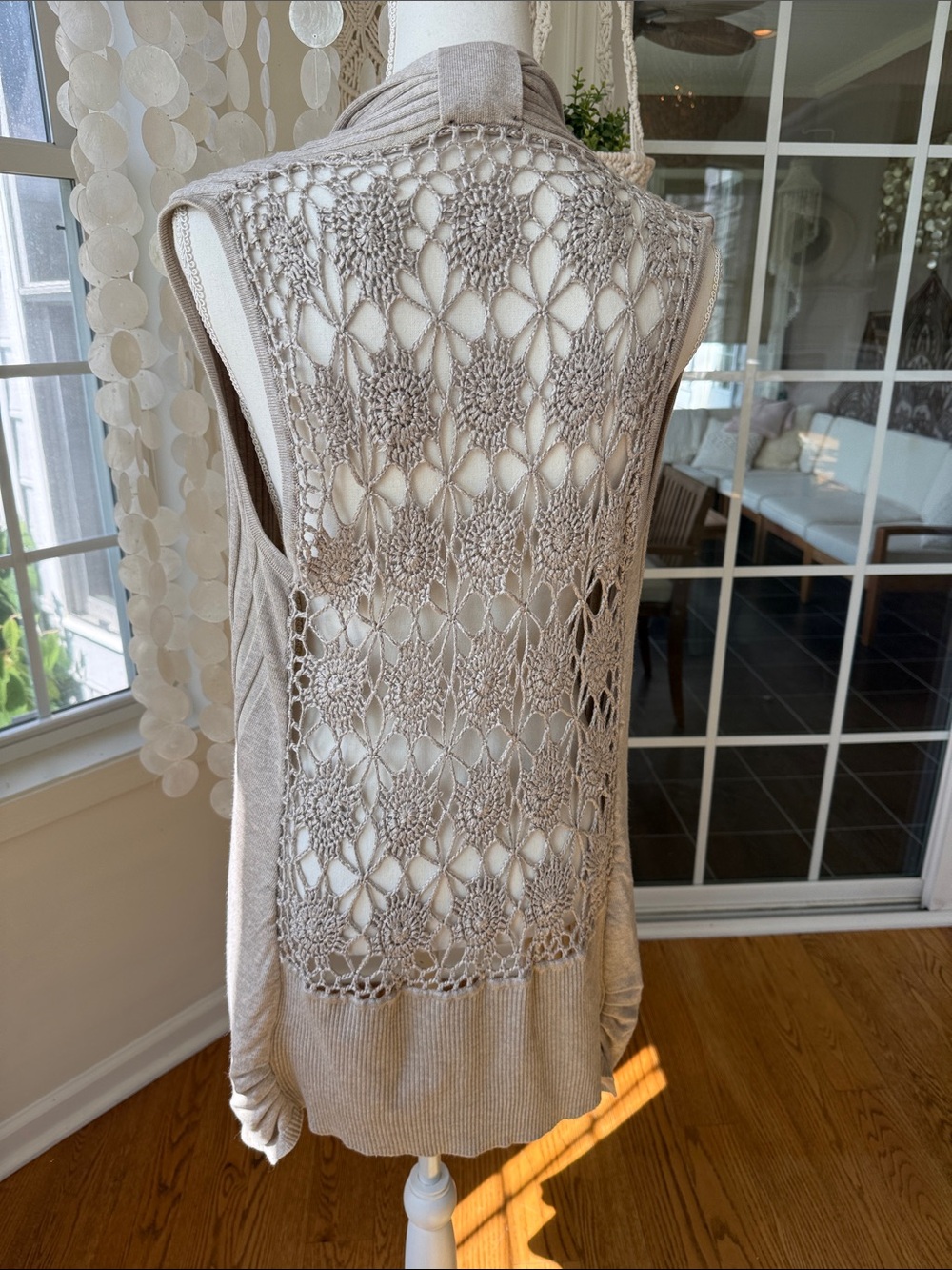 Beige Crochet-Back Open Vest by Vila Milano small